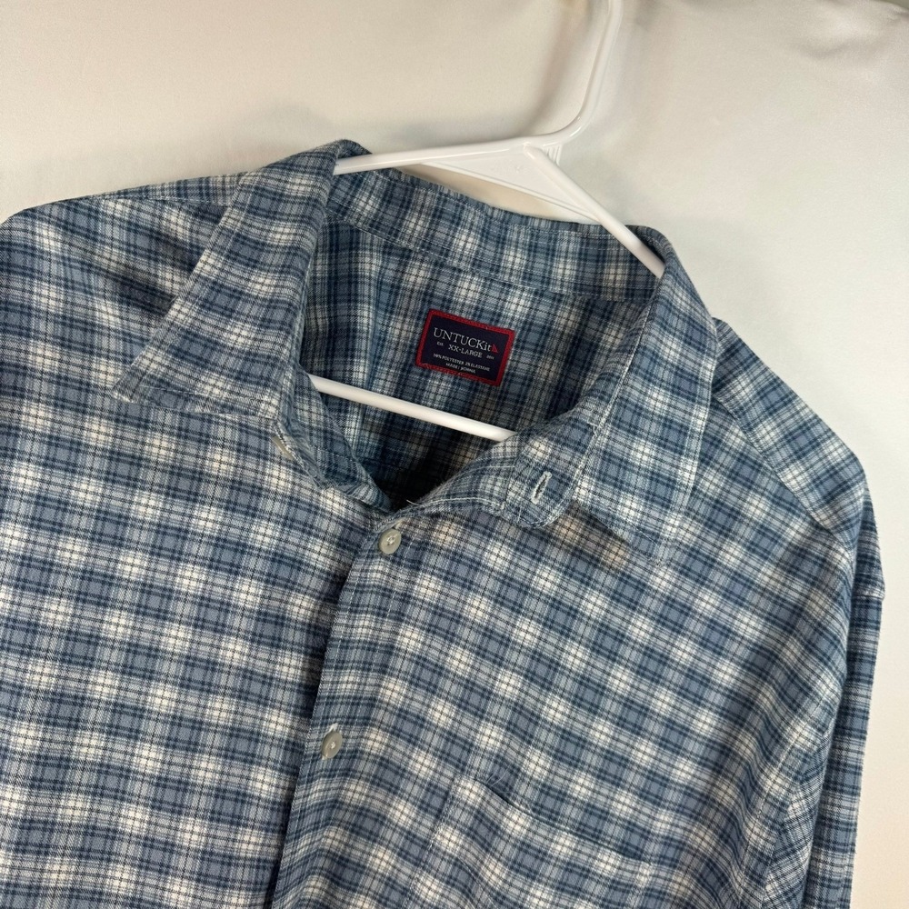 UNTUCKit Dhais Blue Plaid Button Down Shirt Mens XXL Regular Fit 40694 Stretch